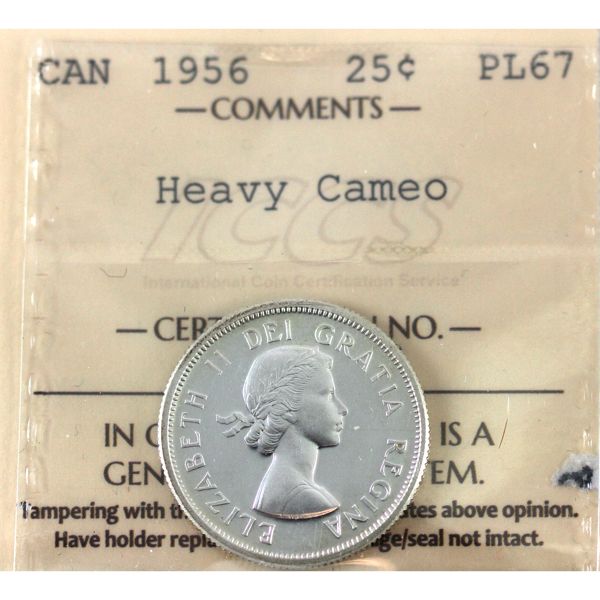 25-cent 1956 ICCS PL67 Heavy Cameo