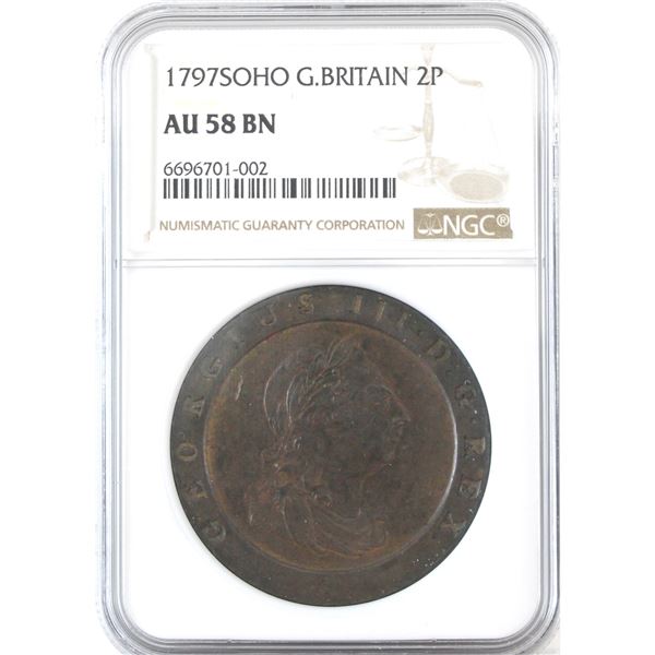 Great Britain 1797-SOHO 2 Pence Cartwheel NGC AU58 Brown