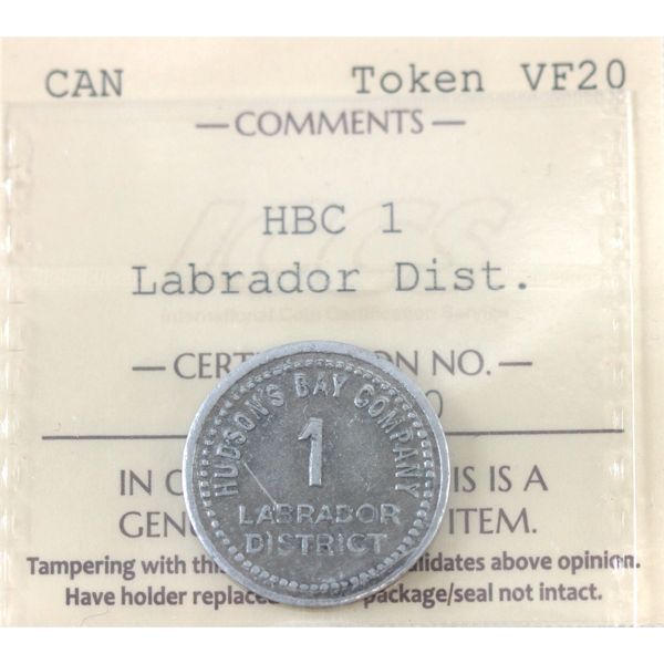 Hudson's Bay Company-Labrador Dist. 1 MB Token ICCS VF20