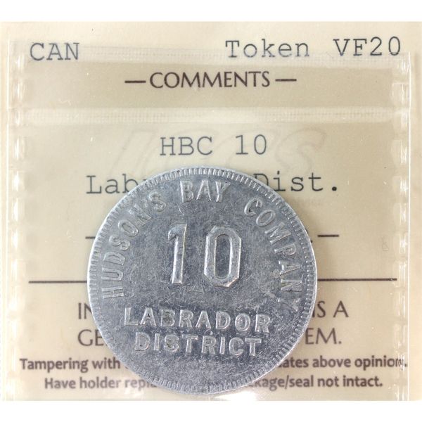 Hudson's Bay Company-Labrador Dist. 10 MB  Token ICCS VF20