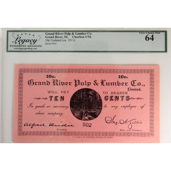 Grand River Pulp & Lumber Co. ND (c.1911) 10c Grand River NL Legacy CUNC64 SN: 902