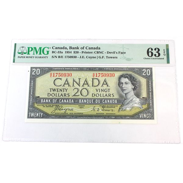 BC-33a 1954 $20 Devil's Face PMG CUNC63 EPQ Coyne-Towers SN: B/E1750930