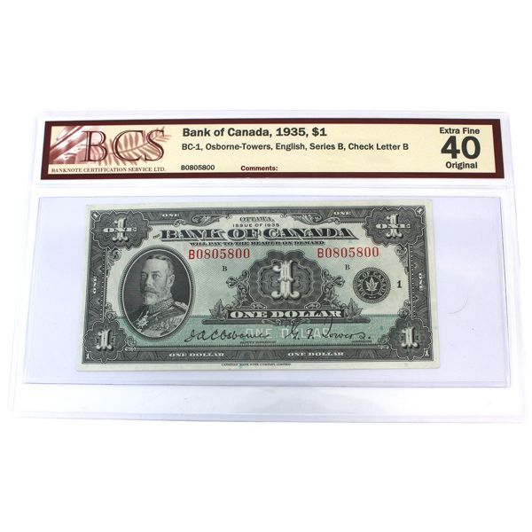 BC-1 1935 $1 BCS EF40 Original Osborne-Towers English Series B Check Letter B SN: B0805800