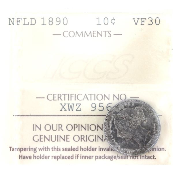 Newfoundland 10-cent 1890 ICCS VF30