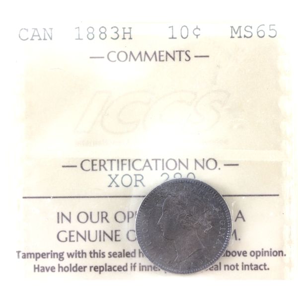 10-cent 1883H ICCS MS65 *Rare! Full Gem* 1 of Only 3 Known in MS65!