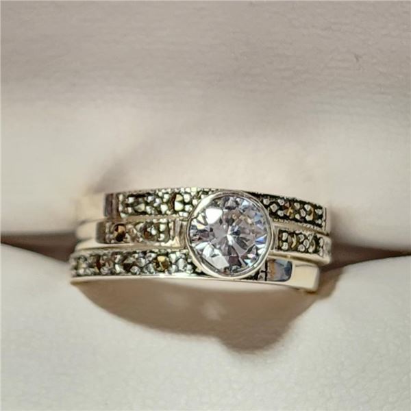Silver Cubic Zirconia Marcasite Sets (~Size 7)(Ring is resizable for $40), Suggested Retail Value $1