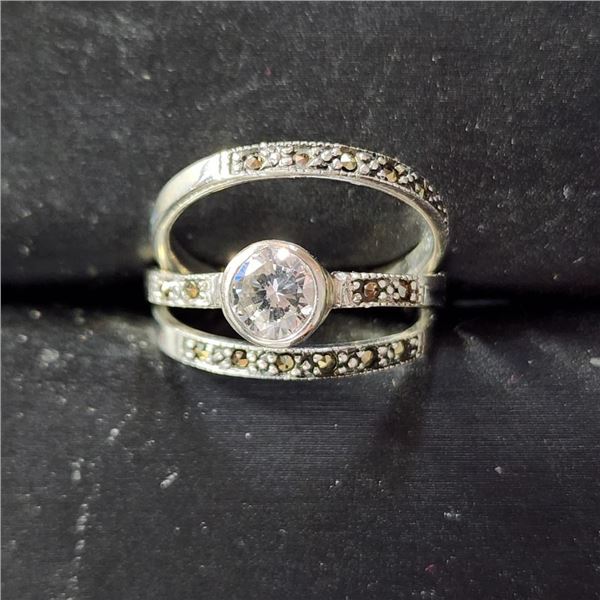 Silver Cubic Zirconia Marcasite Sets (~Size 7)(Ring is resizable for $40) (~length 0 inches), Sugges