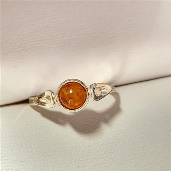 Silver Amber Ring (~Size 6)(Ring is resizable for $40) (~length 0 inches), Suggested Retail Value $5
