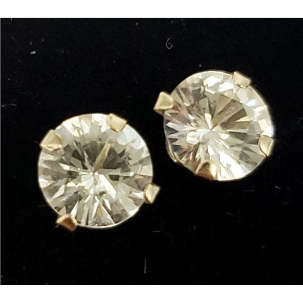 14K Yellow Gold White Sapphire(0.8ct) Earrings, Made in Canada, Suggested Retail Value $400