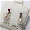 Image 2 : 10K Gold Ruby And Pearl Drop Earrings (~Size 0), Made in Canada, Suggested Retail Value $200