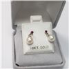 Image 4 : 10K Gold Ruby And Pearl Drop Earrings (~Size 0), Made in Canada, Suggested Retail Value $200