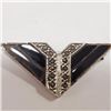 Image 1 : Silver Marcasite Black Onyx Broach (~Size 0) (~length 0 inches) (~weight 5.64g), Suggested Retail Va