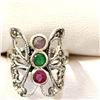 Image 1 : Silver Ruby, Emerald,Amethyst Marcasite Ring (~Size 6)(Ring is resizable for $40), Suggested Retail 