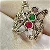 Image 2 : Silver Ruby, Emerald,Amethyst Marcasite Ring (~Size 6)(Ring is resizable for $40), Suggested Retail 