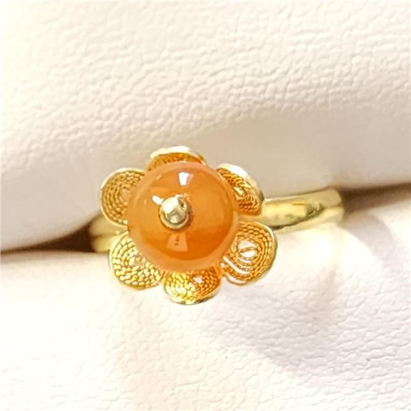 Silver Agate Gold Plated Ring (~Size 0) (~length 6 inches), Suggested Retail Value $60