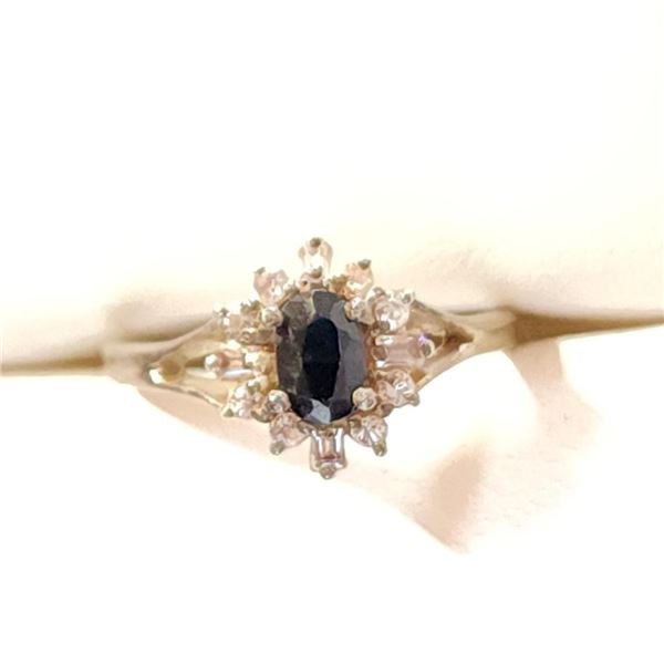 Silver Sapphire Cubic Zirconia Ring (~Size 7.5)(Ring is resizable for $40) (~length 0 inches), Sugge