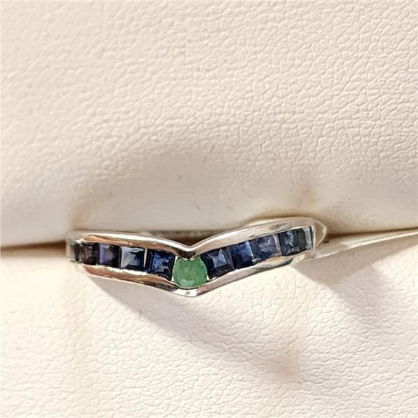 Silver Sapphire Emerald Ring (~Size 7)(Ring is resizable for $40) (~length 0 inches), Suggested Reta