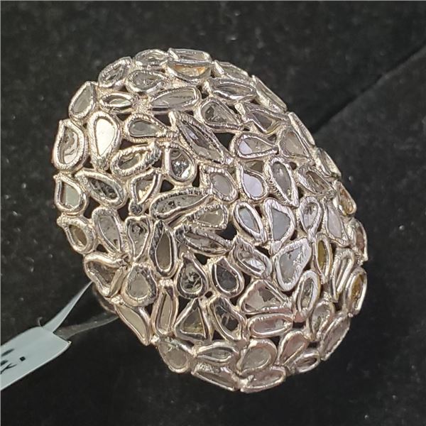 Silver Natural Rose Cut Diamond 1.35Ct I1-2, Gh) Ring (~weight 3.92g), Appraised Retail $685