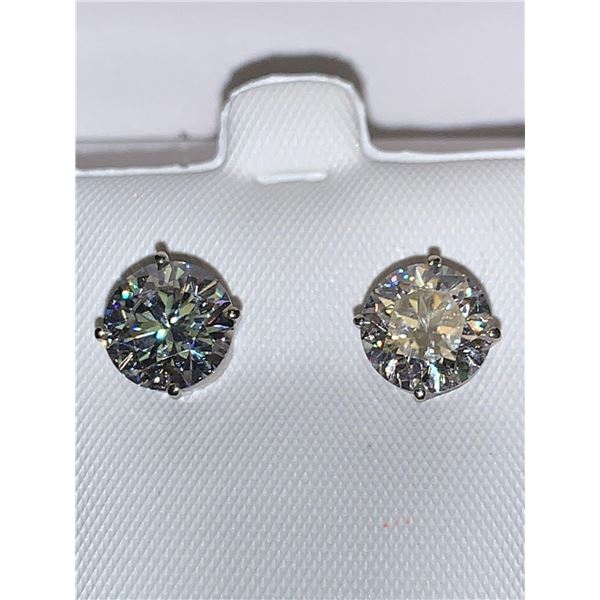 14K White Gold White Moissanite Test Like Diamond Looks Better(3.5ct) Earrings (~weight 2g), Made in