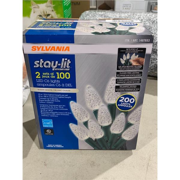 Sylvania Stay-Lit 2 Sets of 100 LED C6 Warm White Lights