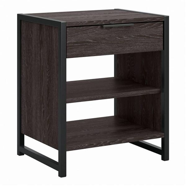 Kathy Ireland® Home by Bush Furniture Atria Small Nightstand with Drawer and Shelves in Charcoal Gra