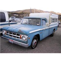 *1968 Dodge Custom 100 Pickup, Blue, Panasonic Tape Player, With Camper, Vn# 1181851907