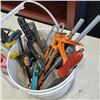 Image 3 : CIRCULAR SAW AND BUCKET OF ASSORTED CLAMPS, FILES, WRENCHES, SAWS ETC