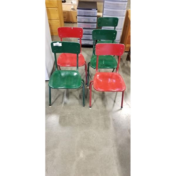 5 VINTAGE KIDS METAL SCHOOL CHAIRS