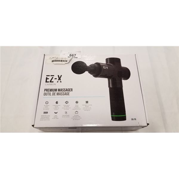 AS NEW EZ-X CARBON PREMIUM MASSAGE GUN, TESTED WORKING - RETAIL $219