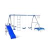 Image 1 : BRAND NEW PLUM MULTIPLAYER OUTDOOR SWING SET W/ CLIMB, BOUNCE, AND SLIDE - RETAIL $1099