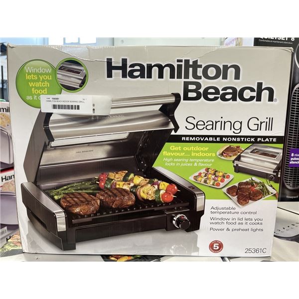 HAMILTON BEACH INDOOR SEARING GRILL, TESTED WORKING - RETAIL $99