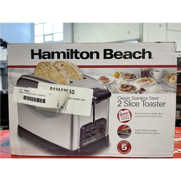 HAMILTON BEACH CLASSIC TOASTER - 2-SLICE - STAINLESS STEEL, TESTED WORKING - RETAIL $59