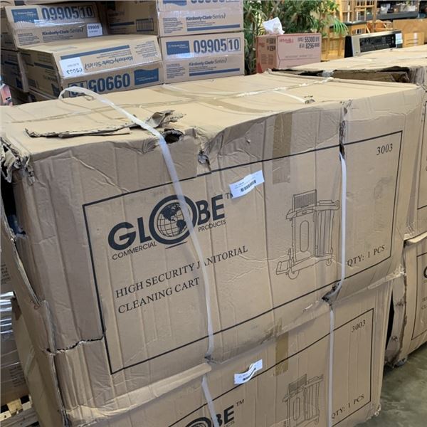 NEW GLOBE HIGH SECURITY JANITOR CART, RETAIL $900