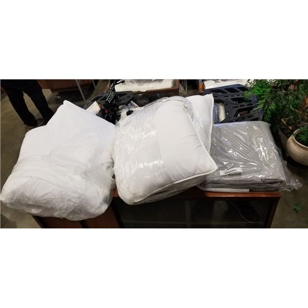 4 STANDARD SIZE PILLOWS AND PILLOW CASES, TOP SHEET, ETC