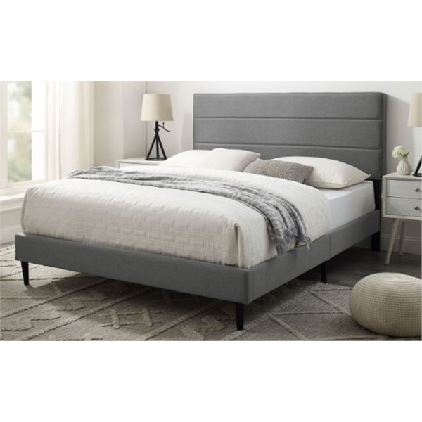 QUEEN SIZE LIORE TRANSITIONAL UPHOLSTERED PLATFORM BED - RETAIL $249