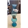 Image 2 : VINTAGE BLUE GLASS OIL LANTERN