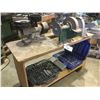 Image 3 : MOBILE WOODEN WORK BENCH (APPROX. 4'W X 1.5'D X 3'H), ASSORTED SOCKET SETS, & 3 GRINDERS