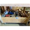 Image 2 : MOBILE WOODEN WORK BENCH (APPROX. 4'W X 3'D X 3'H) WITH ASSORTED HARDWARE