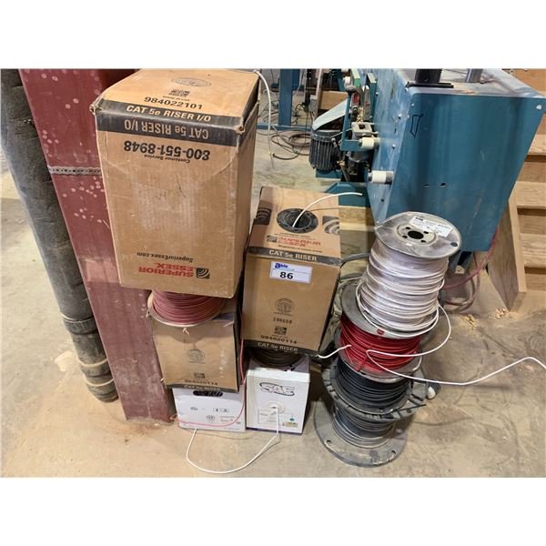 LOT OF ASSORTED SPOOLS OF ELECTRICAL WIRE