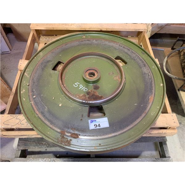 PAIR OF 35  X 3  METAL INDUSTRIAL MACHINE BELT WHEELS