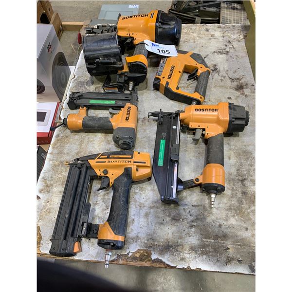 GROUP OF BOSTITCH PNEUMATIC TOOLS INCLUDING COIL NAILER & PNEUMATIC STAPLE GUNS