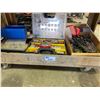 Image 1 : MOBILE WOODEN WORK BENCH (4.5'W) WITH A LARGE LOT OF BITS & ELECTRICAL PIECES