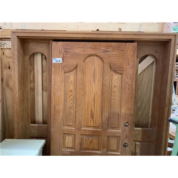 SOLID OAK EXTERIOR DOOR WITH SURROUND FRAME (APPROX. 6'W X 7'H)