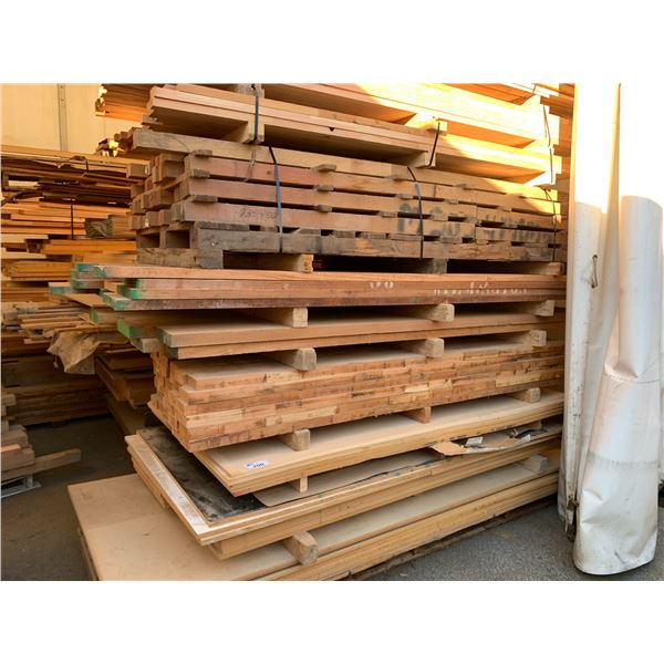 PALLET OF ASSORTED HARDWOOD BOARDS AND PRESSED BOARD SHEETS-VARIOUS WOOD TYPES & SIZES