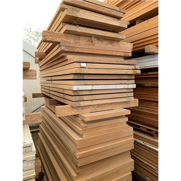 PALLET OF ASSORTED SIZE WOODEN DOOR STOCK MATERIAL - HARDWOOD & PANEL DOORS