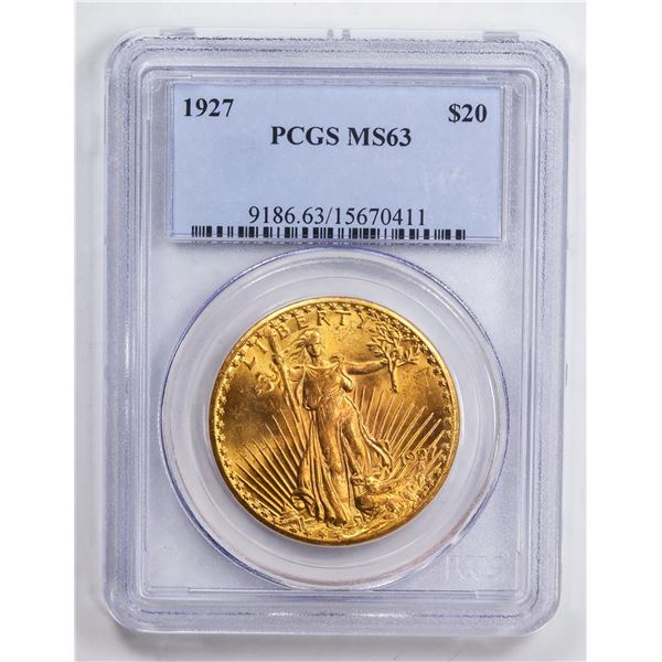 1927 $20 Double Eagle Gold Coin PCGS MS63