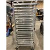 Image 2 : 20 SECTION COMMERCIAL ALUMINUM MOBILE BAKERS RACK WITH 20 BAKING SHEETS & ASSORTED FAUX STAGE GLASS