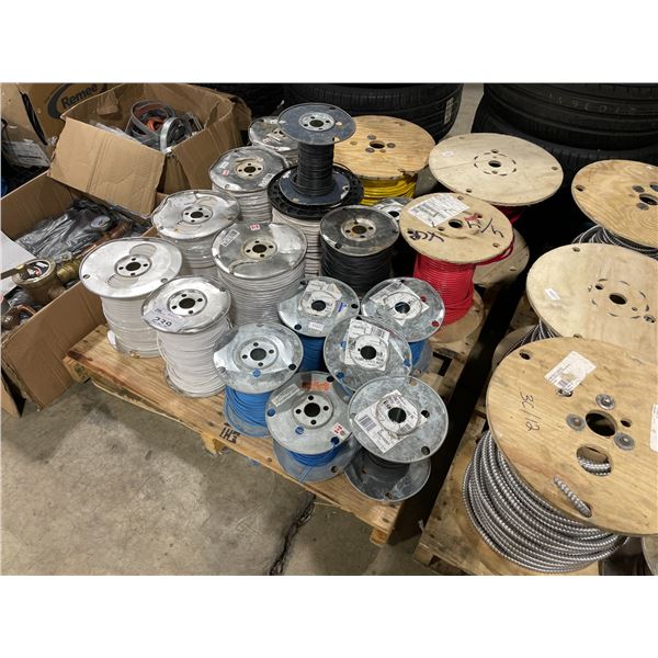 PALLET OF ASSORTED INDUSTRIAL REELS OF CABLE / ELECTRICAL WIRE *MUST TAKE ALL ON PALLET*