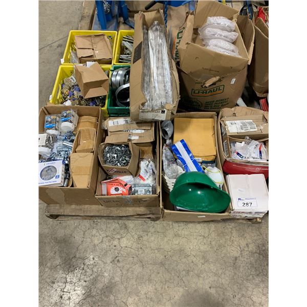 PALLET OF ASSORTED PLUMBING / ELECTRICAL HARDWARE, HANGERS & PARTS