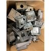 Image 2 : SHELF LOT OF DEVICE BOXES, HARDWARE, SAFETY GLASSES & ASSORTED STEEL COUPLINGS
